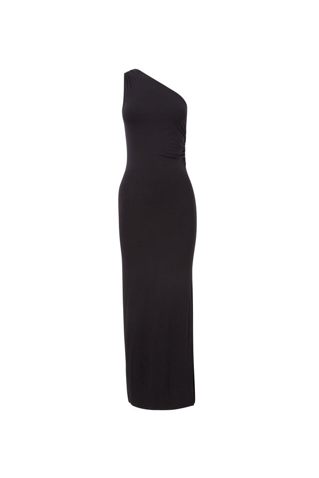 Soft One Shoulder Maxi Dress, BLACK