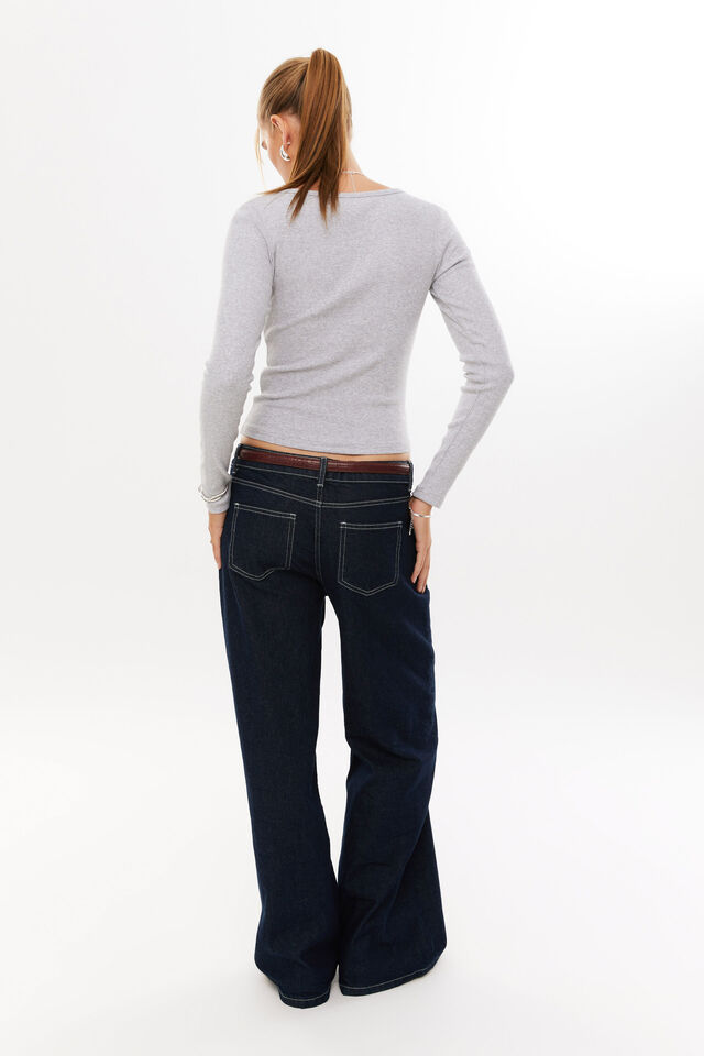 Riri Scoop Neck Long Sleeve Top, GREY MARLE