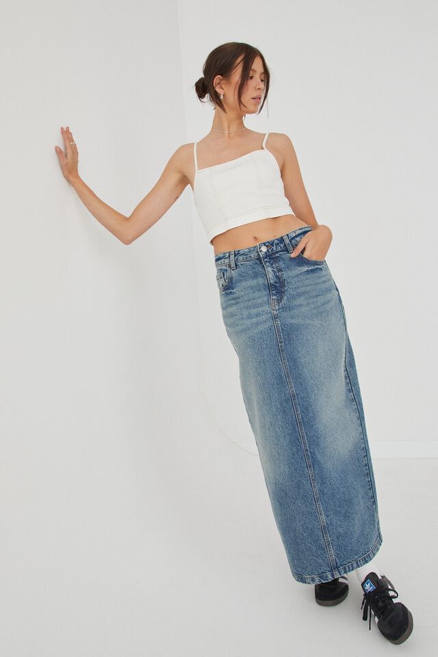Willow Denim Cropped Top, WHITE