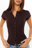 Lexy Rib Button Through Tee, DEEP CHOC - alternate image 4