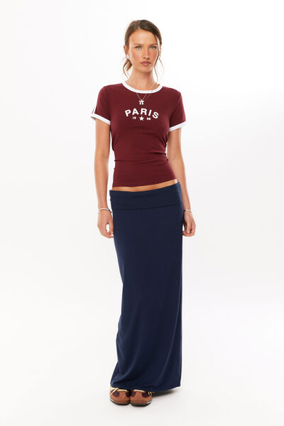 Wren Foldback Maxi Skirt, NAVY LEAGUE
