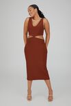 Kimmy V Neck Cutout Midi Dress, BURNT BUTTER