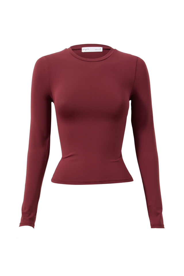 Luxe Long Sleeve Longline Tee, DARK PLUM