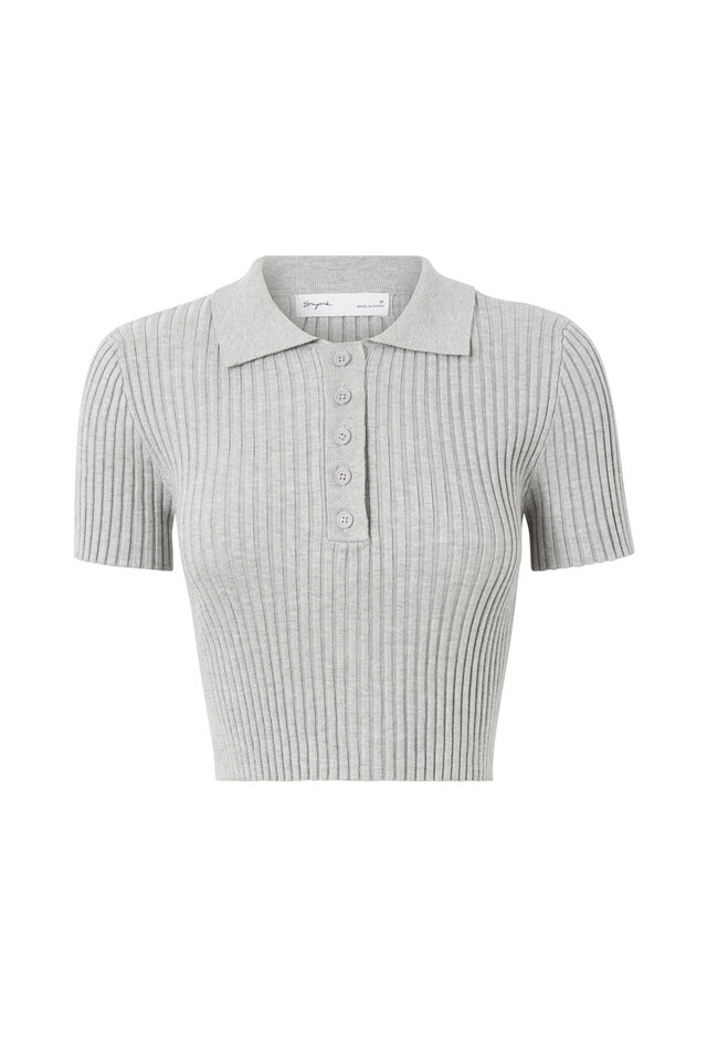 Shani Short Sleeve Knit Polo, GREY MARLE