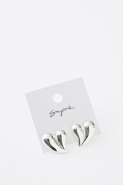 Earring Single Pack, SILVER/MELTING HEART