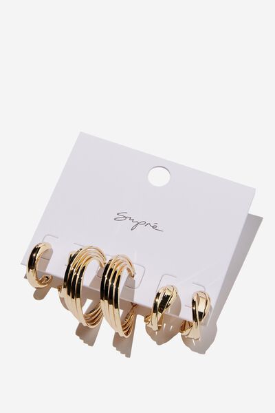 Evie Chunky Earring Pack, GOLD