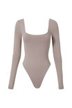 Luxe Square Neck Long Sleeve Bodysuit, TOFFEE TAUPE - alternate image 6