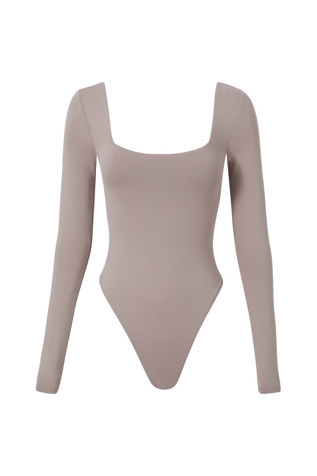 Luxe Square Neck Long Sleeve Bodysuit, TOFFEE TAUPE