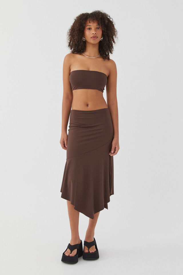 Luxe Asymmetrical Midi Skirt, ESPRESSO BROWN