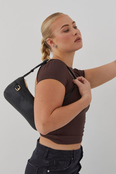 Cora Buckle Shoulder Bag, BLACK