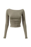 Soft Long Sleeve Off Shoulder Top, OLIVE GREEN - alternate image 6