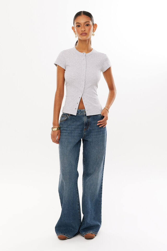 Lexy Rib Button Through Tee, GREY MARLE