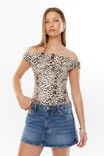 Soft Off The Shoulder Bodysuit, CARMEL LEOPARD BEIGE - alternate image 2
