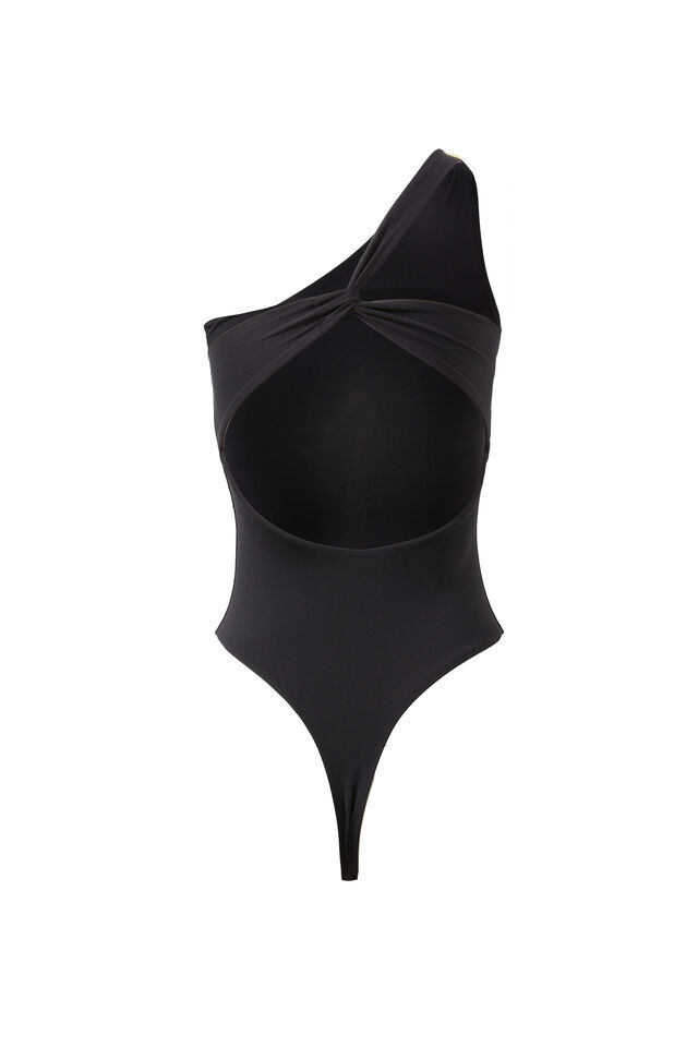 Luxe Jessica One Shoulder Bodysuit, BLACK