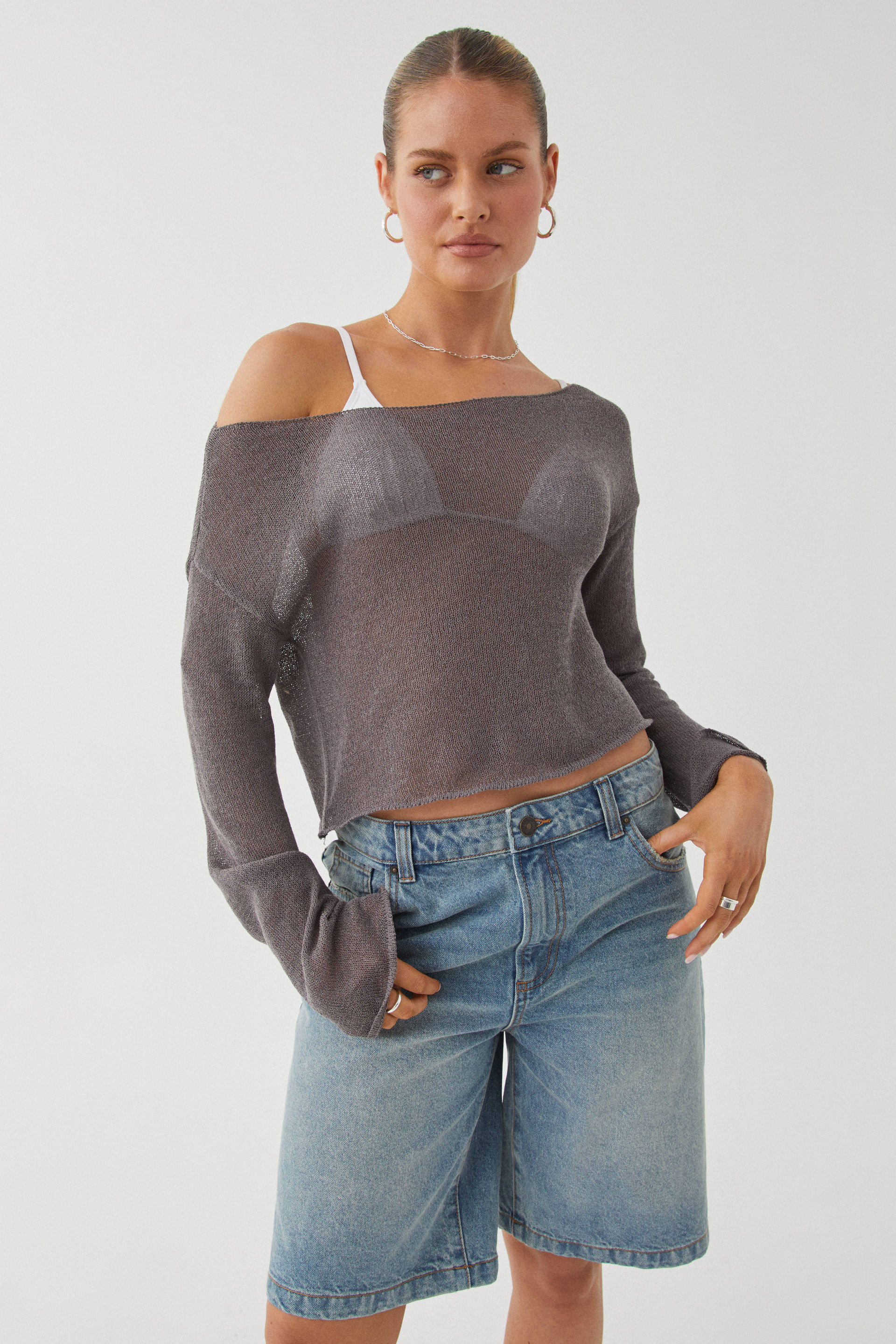Sheer knit jumper shop
