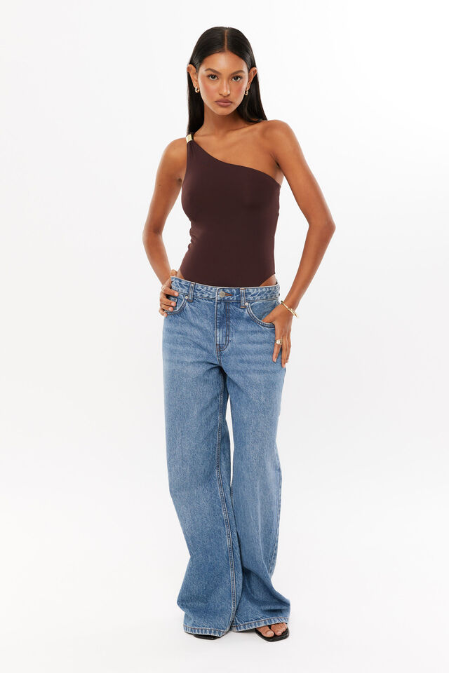Luxe Jessica One Shoulder Bodysuit, CHOC CHERRY