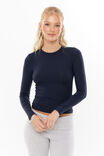 Luxe Long Sleeve Longline Tee, NAVY LEAGUE - alternate image 2