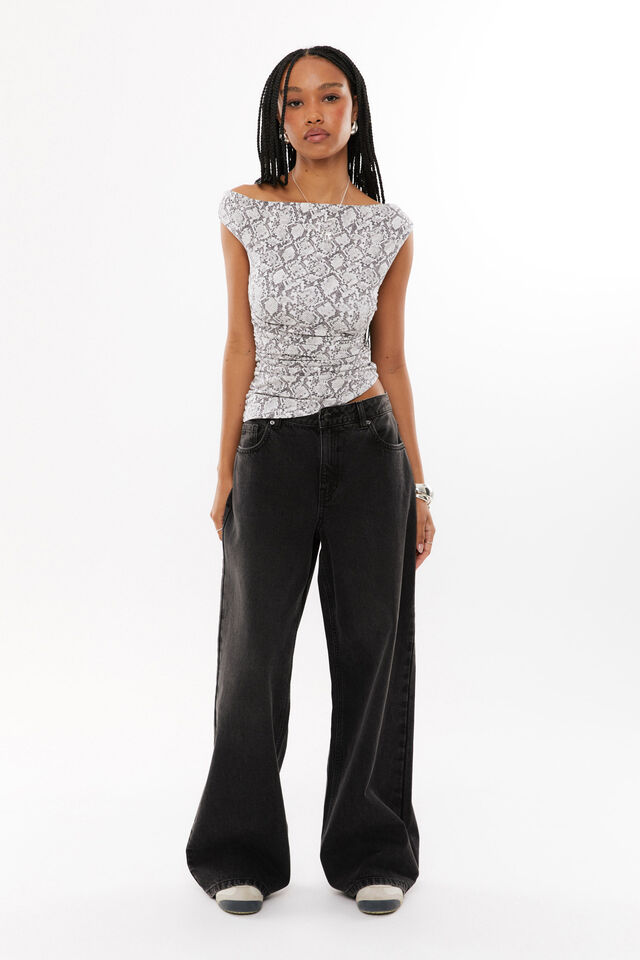 Soft Mia Ruched Top, ADRIANA SNAKE GREY