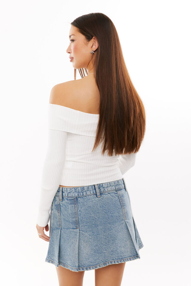 Tahlia Fold Back Knit Top, MERINGUE WHITE