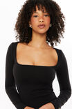 Elodie Square Neck Long Sleeve Top, BLACK - alternate image 4