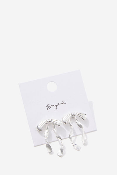 Earring Single Pack, SILVER/BOW