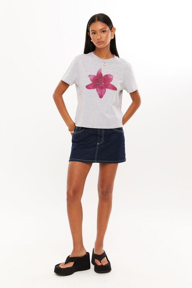 Pink Lily Graphic Tee, GREY MARLE/PINK LILY