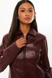 Gracie Collared Faux Leather Jacket, CHERRY - alternate image 3