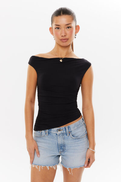 Soft Mia Ruched Top, BLACK