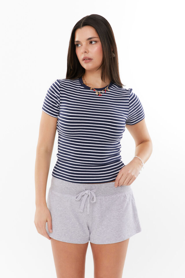 Cotton Fitted Tee, NAVY STRIPE