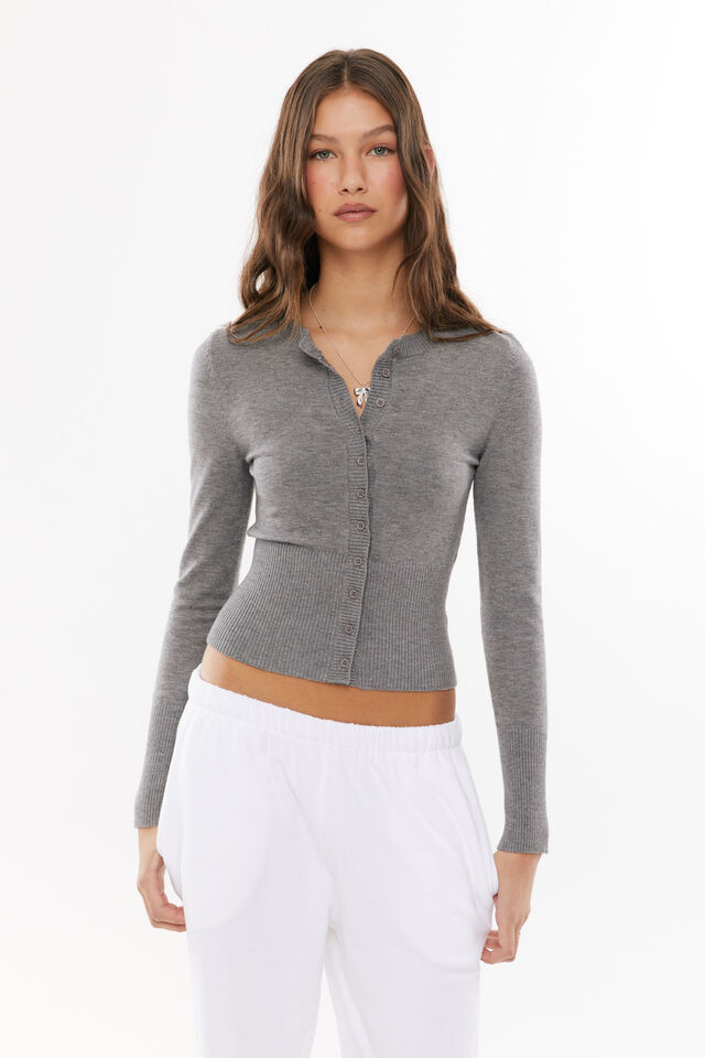 Cassie Button Through Knit Cardi, DARK GREY MARLE