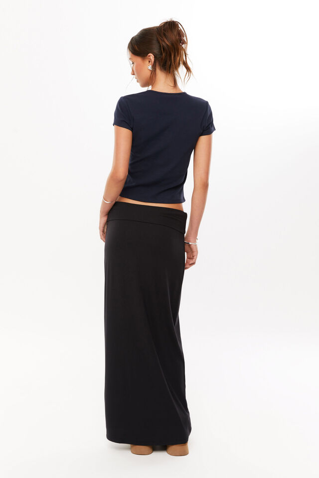 Wren Foldback Maxi Skirt, BLACK