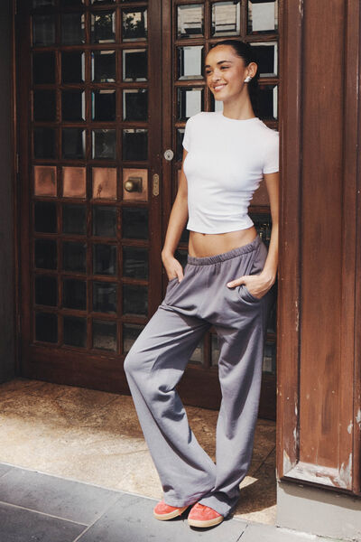 Relaxed Wide Leg Track Pant, CHROME GREY