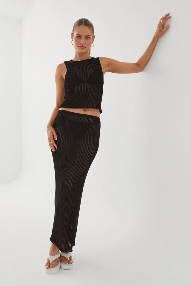 Sara Crochet Maxi Skirt, BLACK