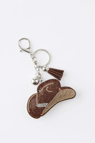 Bag Charm, SILVER/DIAMANTE COWBOY HAT