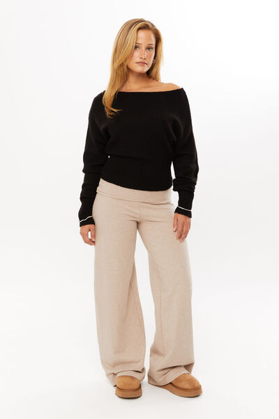 Pippa Off Shoulder Knit Jumper, BLACK