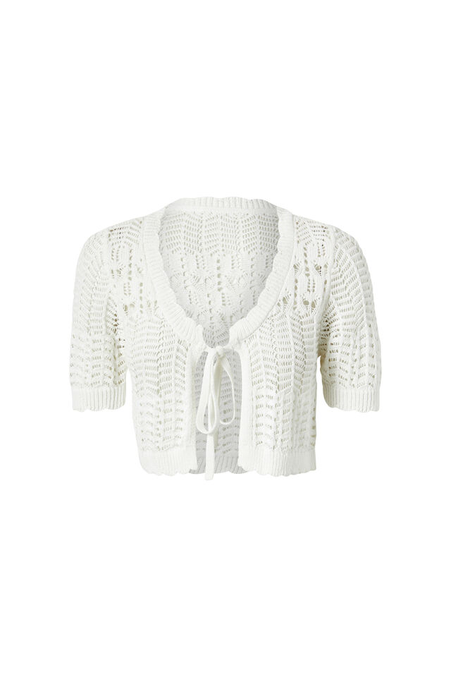 Bella Tie Front Short Sleeve Knit, SUMMER WHITE