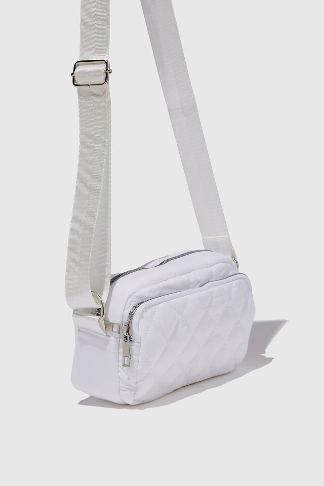 Toni Nylon Quilted Crossbody Bag, WHITE
