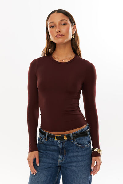 Luxe Long Sleeve Longline Tee, WINTER WINE