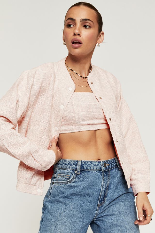 Trixie Boucle Crop Top, PINK/WHITE