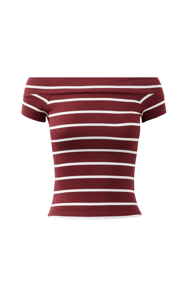 Bianca Off Shoulder Top, DARK PLUM/WHITE STRIPE