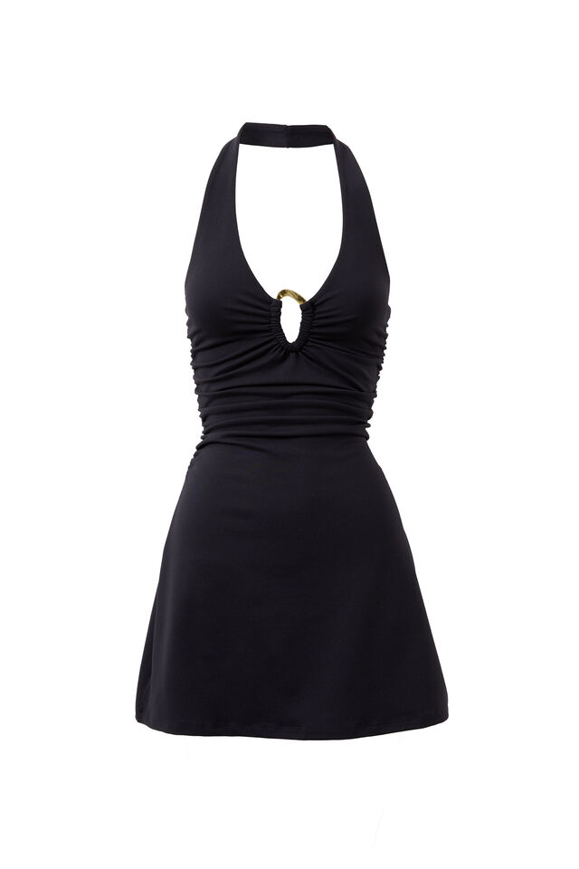 Orla Halter Mini Dress, BLACK