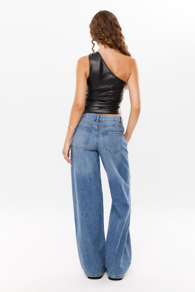 Pu Amelia One Shoulder Top, BLACK