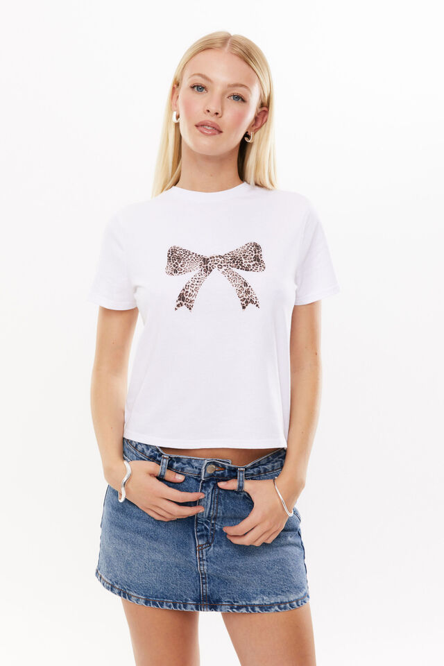 Everyday Graphic Tee, WHITE/LEOPARD BOW