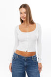 Elise Button Through Long Sleeve Top, GREY MARLE - alternate image 1