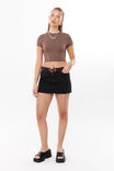 Luxe Cropped Short Sleeve Top, BROWN CAROB - alternate image 2