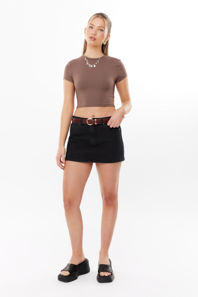 Luxe Cropped Short Sleeve Top, BROWN CAROB