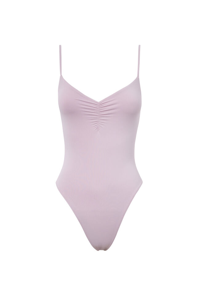 Light Luxe Ruched Strappy Bodysuit, MUTED ORCHID
