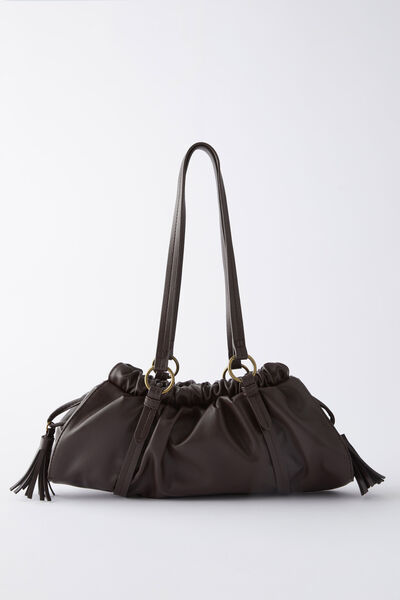 Vivienne Ruched Shoulder Bag, CHOCOLATE