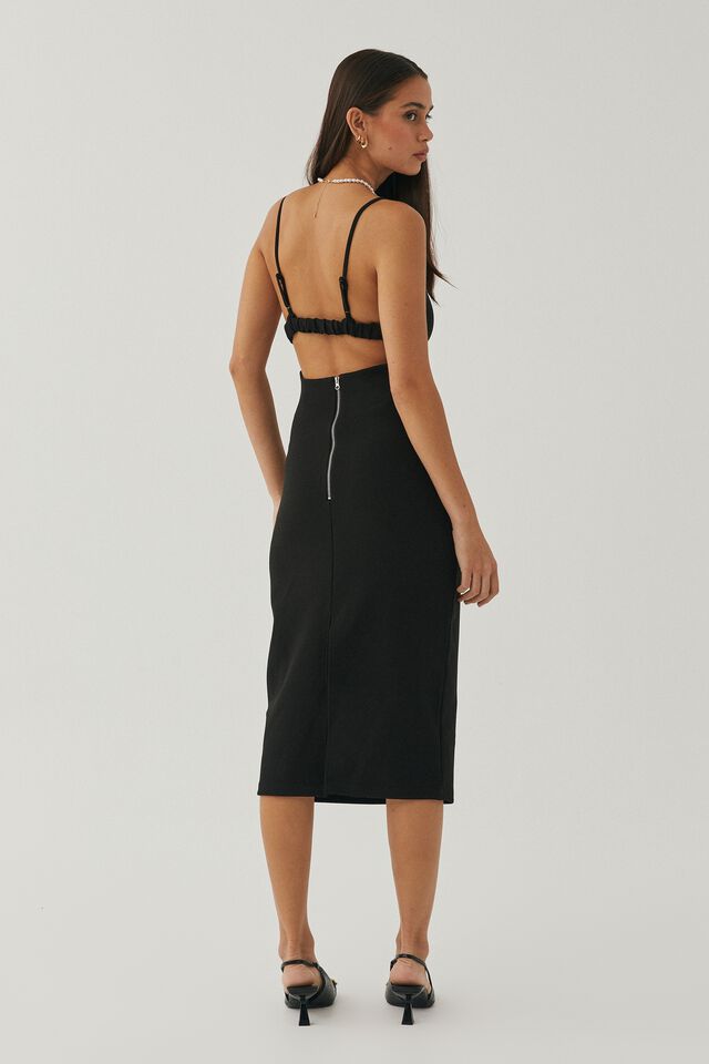 Indie Low Back Midi Dress, BLACK