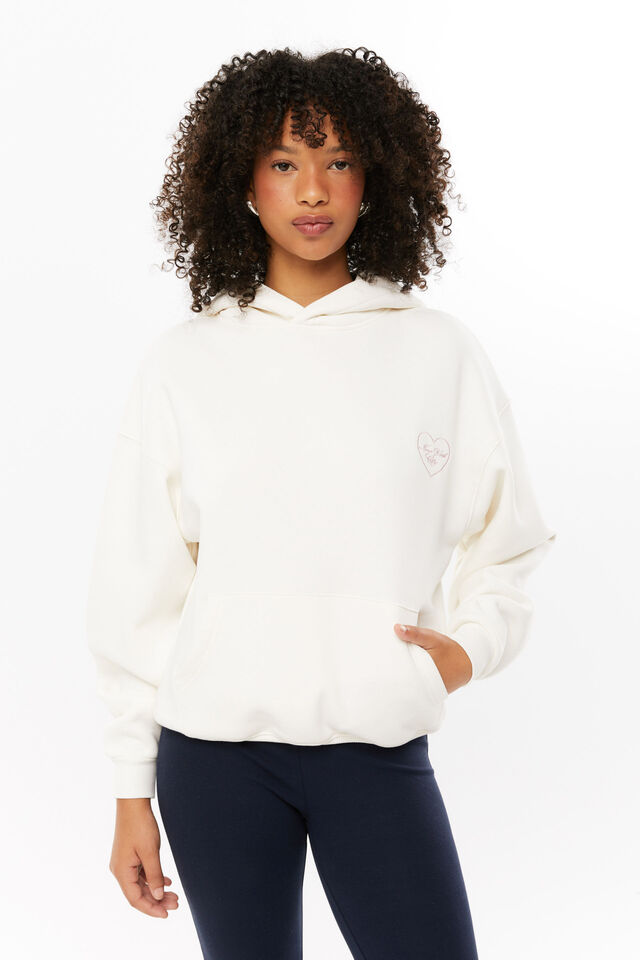 New York Kitten Oversized Fleece Hoodie, COSY CREAM/NEW YORK KITTY